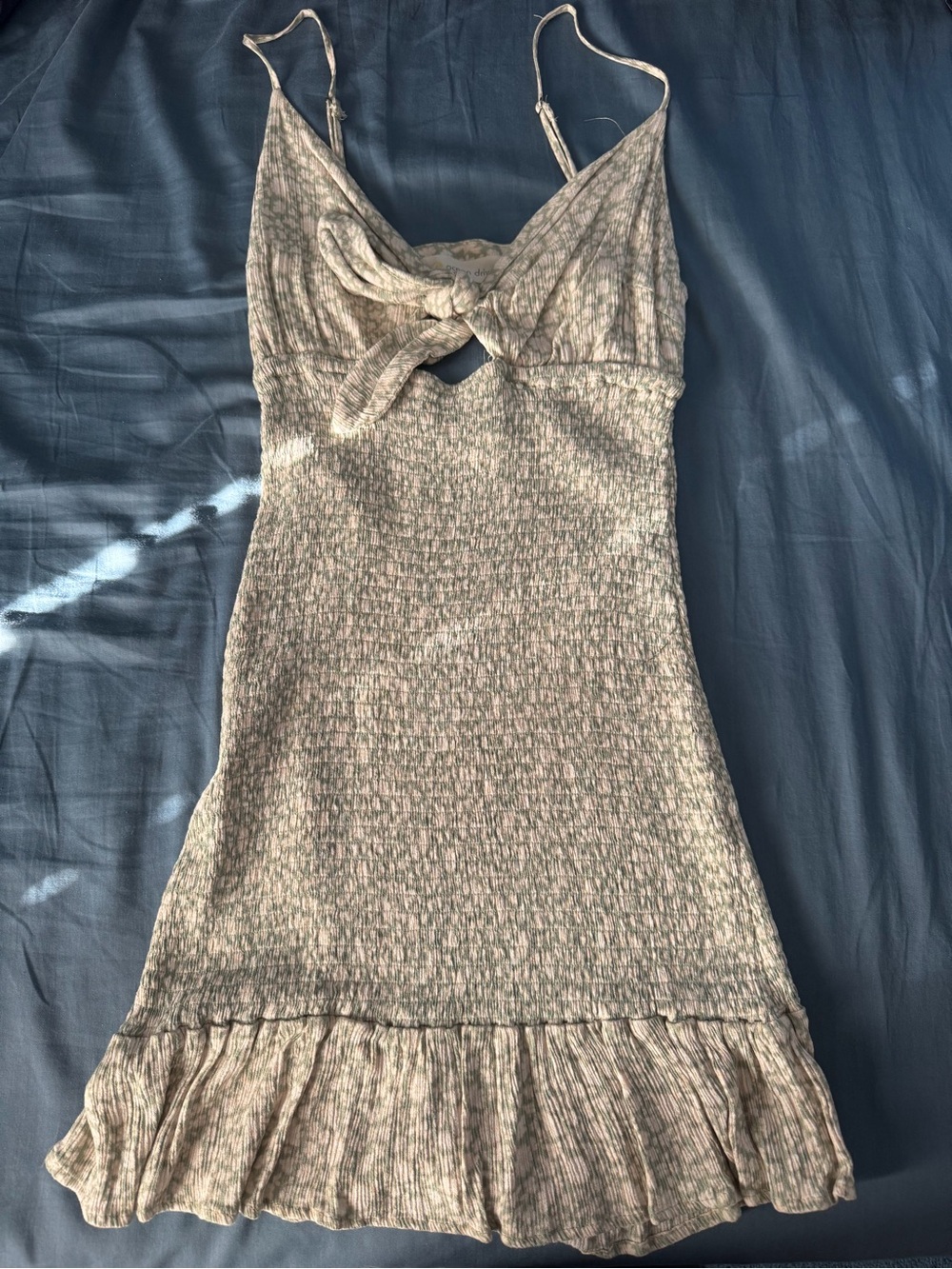 Ocean Drive Beige Floral Mini Dress with Ruffle Hem